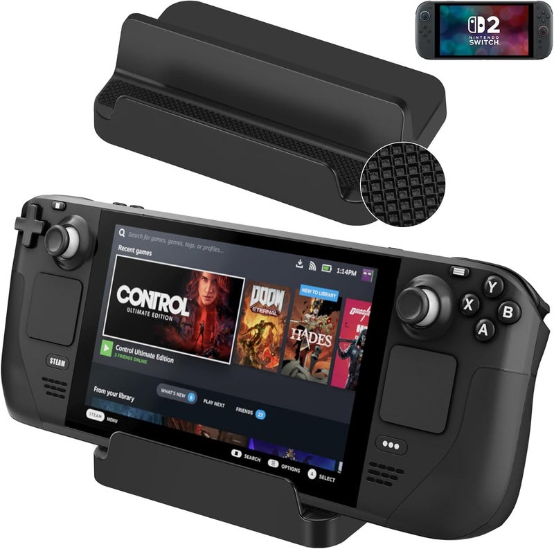 KUNSLUCK Stand Base for Steam Deck/Nintendo Switch 2, Steam Deck Stand with Anti-Slip Silicone Pad (Black) - Image 1